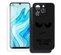 KJYFOANI for Cubot Note 60 (7.20") Phone Case with Tempered Glass Screen Protector, Black Soft Silicone Shockproof Shell, Anti-Scratch Back Cover for - Don't Touch Me