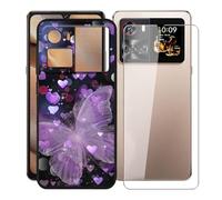 KJYFOANI for Cubot X100 (6.88") Phone Case with Tempered Glass Screen Protector, Black Soft Silicone Shockproof Shell, Anti-Scratch Back Cover for - Purple Butterflies