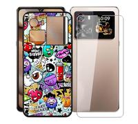 KJYFOANI for Cubot X100 (6.88") Phone Case with Tempered Glass Screen Protector, Black Soft Silicone Shockproof Shell, Anti-Scratch Back Cover for - XS40