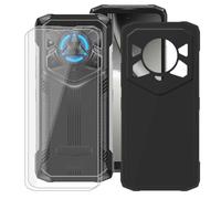 KJYFOANI for Doogee Blade20 Play (6.60") Phone Case with 2 x Tempered Glass Screen Protector, Black Soft TPU Shockproof Shell, Ultra-Thin Anti-Scratch Back Cover for - Black