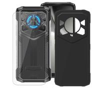 KJYFOANI for Doogee Blade20 Play (6.60") Phone Case with Tempered Glass Screen Protector, Black Soft Silicone Shockproof Shell, Anti-Scratch Back Cover for - Black