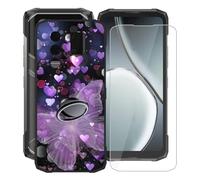 KJYFOANI for Doogee Blade20 Ultra (6.60") Case + 1 x Tempered Glass Screen Protector, Black Soft Silicone TPU Shockproof Shell, Ultra-Thin Back Cover with Ring Kickstand - Purple Butterfly