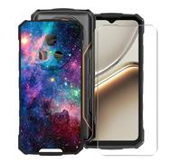 KJYFOANI for Doogee Fire 7 (6.56") Phone Case with Tempered Glass Screen Protector, Black Soft Silicone Shockproof Shell, Anti-Scratch Back Cover for - XV23