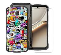 KJYFOANI for Doogee Fire 7 (6.56") Phone Case with Tempered Glass Screen Protector, Black Soft Silicone Shockproof Shell, Anti-Scratch Back Cover for - XS40