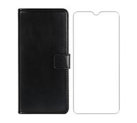 KJYFOANI For Doogee S118 Pro Wallet Case + Tempered Glass Screen Protector, Flip Folio Leather Cell Phone Cover with Credit Card Holder Compatible With Doogee S118 Pro (6.58") - Black
