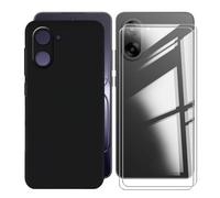 KJYFOANI for OnePlus Nord CE5 (6.77") Phone Case with 2 x Tempered Glass Screen Protector, Black Soft TPU Shockproof Shell, Ultra-Thin Anti-Scratch Back Cover for - Black