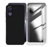 KJYFOANI for OnePlus Nord CE5 (6.77") Phone Case with 4 x Tempered Glass Screen Protector, Black Soft TPU Shockproof Shell, Ultra-Thin Anti-Scratch Back Cover for - Black