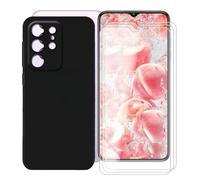 KJYFOANI for Oukitel C2 (6.52") Phone Case with 3 x Tempered Glass Screen Protector, Black Soft TPU Shockproof Shell, Ultra-Thin Anti-Scratch Back Cover for - Black