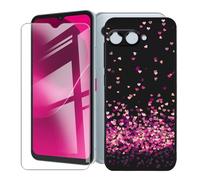 KJYFOANI for T-Mobile Revvl 8 (6.58") Phone Case with Tempered Glass Screen Protector, Black Soft Silicone Shockproof Shell, Anti-Scratch Back Cover for - Little Heart