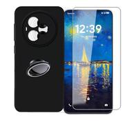 KJYFOANI for TCL NxtPaper 60 Ultra (7.20") Case + 1 x Tempered Glass Screen Protector, Black Soft Silicone TPU Shockproof Shell, Ultra-Thin Back Cover with Ring Kickstand - Black