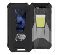 KJYFOANI for Unihertz 8849 Tank 4 Pro (6.73") Case + 1 x Tempered Glass Screen Protector, Black Soft Silicone TPU Shockproof Shell, Ultra-Thin Back Cover with Ring Kickstand - Black