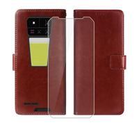 KJYFOANI For Unihertz 8849 Tank 4 Pro Wallet Case + Tempered Glass Screen Protector, Flip Folio Leather Cell Phone Cover with Credit Card Holder for Unihertz 8849 Tank 4 Pro (6.73") - Brown