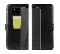 KJYFOANI For Unihertz 8849 Tank 4 Pro Wallet Case + Tempered Glass Screen Protector, Flip Folio Leather Cell Phone Cover with Credit Card Holder for Unihertz 8849 Tank 4 Pro (6.73") - Black