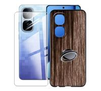 KJYFOANI for Vivo iQOO Neo10 Pro+ (6.82") Case + 1 x Tempered Glass Screen Protector, Black Soft Silicone TPU Shockproof Shell, Ultra-Thin Back Cover with Ring Kickstand - Wooden Style