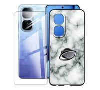 KJYFOANI for Vivo iQOO Neo10 Pro+ (6.82") Case + 1 x Tempered Glass Screen Protector, Black Soft Silicone TPU Shockproof Shell, Ultra-Thin Back Cover with Ring Kickstand - Marble