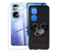 KJYFOANI for Vivo iQOO Neo10 Pro+ (6.82") Case + 1 x Tempered Glass Screen Protector, Black Soft Silicone TPU Shockproof Shell, Ultra-Thin Back Cover with Ring Kickstand - Don't touch