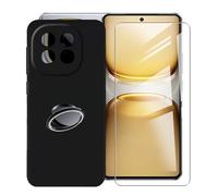KJYFOANI for Vivo iQOO Z10 Turbo+ (6.78") Case + 1 x Tempered Glass Screen Protector, Black Soft Silicone TPU Shockproof Shell, Ultra-Thin Back Cover with Ring Kickstand - Black