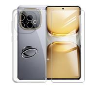KJYFOANI for Vivo iQOO Z10 Turbo+ (6.78") Case + 1 x Tempered Glass Screen Protector, Transparent Soft Silicone TPU Shockproof Shell, Ultra-Thin Back Cover with Ring Kickstand - Claer