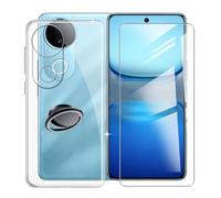 KJYFOANI for Vivo iQOO Z10R (6.77") Case + 1 x Tempered Glass Screen Protector, Transparent Soft Silicone TPU Shockproof Shell, Ultra-Thin Back Cover with Ring Kickstand - Claer
