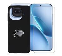 KJYFOANI for Vivo iQOO Z11 Turbo (6.59") Case + 1 x Tempered Glass Screen Protector, Black Soft Silicone TPU Shockproof Shell, Ultra-Thin Back Cover with Ring Kickstand - Black