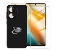 KJYFOANI for Vivo T4 Pro (6.77") Case + 1 x Tempered Glass Screen Protector, Black Soft Silicone TPU Shockproof Shell, Ultra-Thin Back Cover with Ring Kickstand - Black