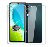 KJYFOANI for Vivo Y04s (6.74") Case + 1 x Tempered Glass Screen Protector, Transparent Soft Silicone TPU Shockproof Shell, Ultra-Thin Back Cover with Ring Kickstand - Claer