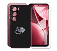 KJYFOANI for Vivo Y31 5G (6.68") Case + 1 x Tempered Glass Screen Protector, Black Soft Silicone TPU Shockproof Shell, Ultra-Thin Back Cover with Ring Kickstand - Black