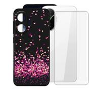KJYFOANI for Xiaomi Poco F7 5G (6.83") Phone Case with Tempered Glass Screen Protector, Black Soft Silicone Shockproof Shell, Anti-Scratch Back Cover for - Pink Love