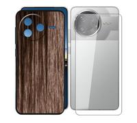 KJYFOANI for Xiaomi Poco F7 Pro (6.67") Phone Case with Tempered Glass Screen Protector, Black Soft Silicone Shockproof Shell, Anti-Scratch Back Cover for - Wooden Style