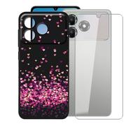 KJYFOANI for ZTE Blade A36 4G (6.75") Phone Case with Tempered Glass Screen Protector, Black Soft Silicone Shockproof Shell, Anti-Scratch Back Cover for - Little Heart