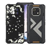 KJYFOANI Phone Case for Cubot KingKong ES 3 6.75 Inch, Black Anti-Scratch Bumper Shell, Shockproof Anti-Drop Protection Case, Ultra-Thin Soft Back Cover for - White Flowers