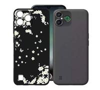 KJYFOANI Phone Case for Doro Aurora A30 6.10 Inch, Black Anti-Scratch Bumper Shell, Shockproof Anti-Drop Protection Case, Ultra-Thin Soft Back Cover for - White Flowers