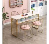 KK-GGL Simple Manicure Table, Marble Texture Nail Desk for Nail Tech, Nail Desk with Open Shelves, Professional Nail Salon Desk for Manicure Store, Beauty Salon Workstation,B 140cm