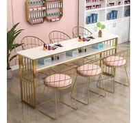 KK-GGL Simple Manicure Table, Marble Texture Nail Desk for Nail Tech, Nail Desk with Open Shelves, Professional Nail Salon Desk for Manicure Store, Beauty Salon Workstation,A 160cm