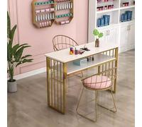 KK-GGL Simple Manicure Table, Marble Texture Nail Desk for Nail Tech, Nail Desk with Open Shelves, Professional Nail Salon Desk for Manicure Store, Beauty Salon Workstation,A 100cm