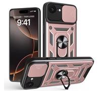 KK KENIK Case For iphone 16e / iphone 17e Shokcproof with Slide Camera & 360° Rotate Ring Magnetic Kickstand,Military Grade Protective Compatible for iPhone 16e / 17eCover (Rose Gold)
