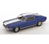 KK-Scale KKDC181394 Mustang GT Fastback Blue Metallic & White 1968 Scale 1/18 Model Car