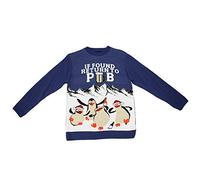 KK TRADERS (MCR) LTD Mens Novelty Vintage Madagascar Penguin if Found Return to Pub Christmas Jumper (M) Blue/Navy