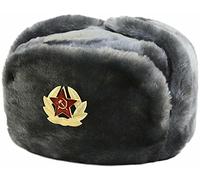 KK TRADERS (MCR) LTD Russian Soviet Army USSR Badge Real Military Fur Soldiers Ushanka Headwear UK (Black, Large (58 CM)) (Grey)