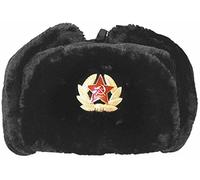 KK TRADERS (MCR) LTD Russian Soviet Army USSR Badge Real Military Fur Soldiers Ushanka Headwear UK (Black, Large (58 CM)) (Black)