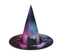 KKAFGBV A blue and red wolf Halloween printed gothic wizard hat, witch accessories, masquerade, cosplay and party decorations