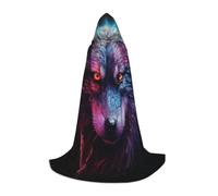 KKAFGBV A blue and red wolf Printed full-length hooded cape, unisex, suitable for teen Halloween and Christmas role playL
