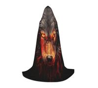 KKAFGBV Angry Red Wolf Printed full-length hooded cape, unisex, suitable for teen Halloween and Christmas role playS