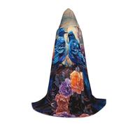 KKAFGBV Blue Bird in Flower Printed full-length hooded cape, unisex, suitable for teen Halloween and Christmas role playS