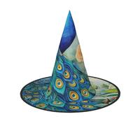 KKAFGBV Blue Peacock in the Enchanted Forest Halloween printed gothic wizard hat, witch accessories, masquerade, cosplay and party decorations