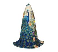 KKAFGBV Blue Peacock in the Enchanted Forest Printed full-length hooded cape, unisex, suitable for teen Halloween and Christmas role playM