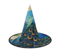 KKAFGBV Blue peacock standing among flowers Halloween printed gothic wizard hat, witch accessories, masquerade, cosplay and party decorations
