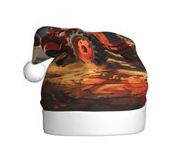 KKAFGBV Classic Farm Red Tractor Printed Santa Hat - Unisex, perfect for Christmas and New Year parties