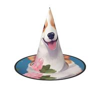 KKAFGBV Corgi Flower Pattern Halloween printed gothic wizard hat, witch accessories, masquerade, cosplay and party decorations
