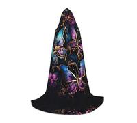 KKAFGBV Dark Three Butterflies Printed full-length hooded cape, unisex, suitable for teen Halloween and Christmas role playS